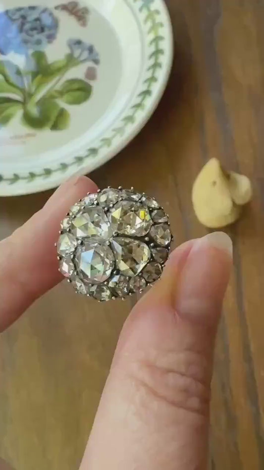 Stunning Antique 6 Carat Scale Dutch Rose Cut DIAMOND 14k Gold Silver Cluster Chunky Pear Stacker Rare Bauble Fiery Disco Ball