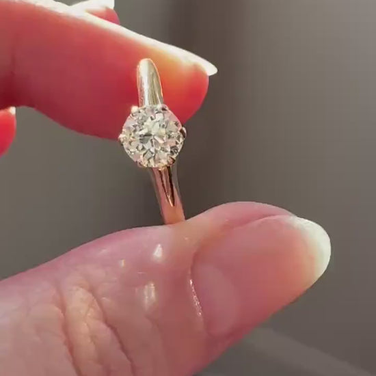 Antique .6 Carat Old European Cut DIAMOND Solitaire Engagement Ring Stacker 14k Yellow Gold Wedding Something Old Daily Wear Prong Set Gift