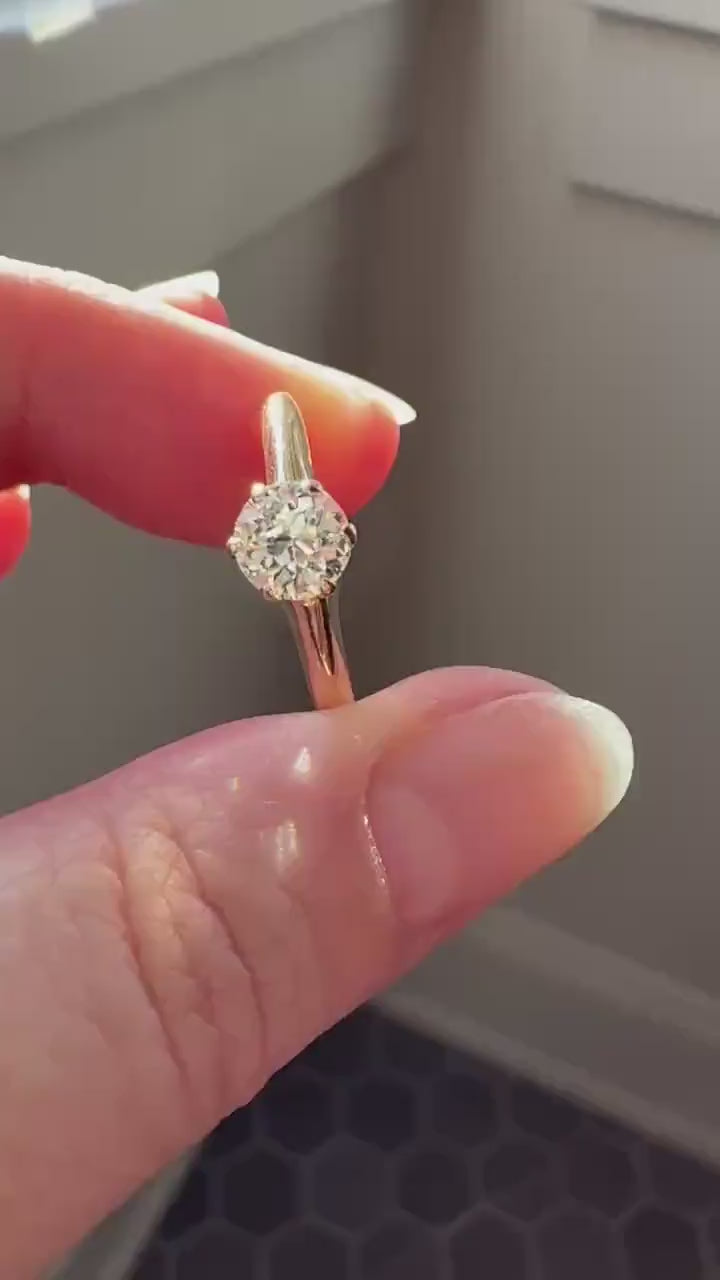 Antique .6 Carat Old European Cut DIAMOND Solitaire Engagement Ring Stacker 14k Yellow Gold Wedding Something Old Daily Wear Prong Set Gift