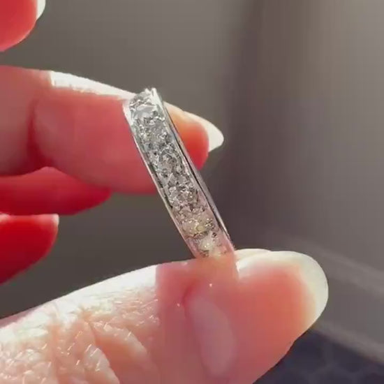 FRENCH Antique Edwardian Art Deco 1.6 Carat 20 Old Mine European Cut DiAMOND Platinum FuLL ETERNITY Band Ring Wedding 1.6Ctw Tdw OMC Stacker