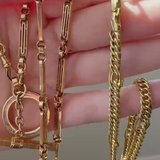 Heavy French Vintage Albert Watch Chain 20g 18k GOLD Solid Chunky Chain Necklace Oval Links XL Spring Ring T Bar Short Choker Extender