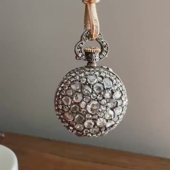 ENTIRELY DIAMOND Encrusted French VICTORIAN Era Chunky Rose Cut Diamond Antique 18k Gold Silver Pocket Watch Case Pendant Locket Rare Gift