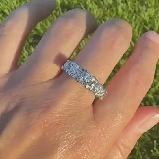 MEGA 2.6 Carat Old Mine Cut DIAMOND Ring 18k White Gold Vintage Band Tall Chunky Stacker Art Deco Wedding OMC Splayed