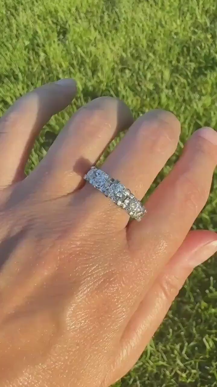 MEGA 2.6 Carat Old Mine Cut DIAMOND Ring 18k White Gold Vintage Band Tall Chunky Stacker Art Deco Wedding OMC Splayed