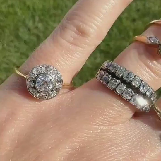 Antique Old Mine Cut Diamond Rose Cut Halo Ring 18k Gold Stacker Ring OMC Bullseye Target Romantic Gift