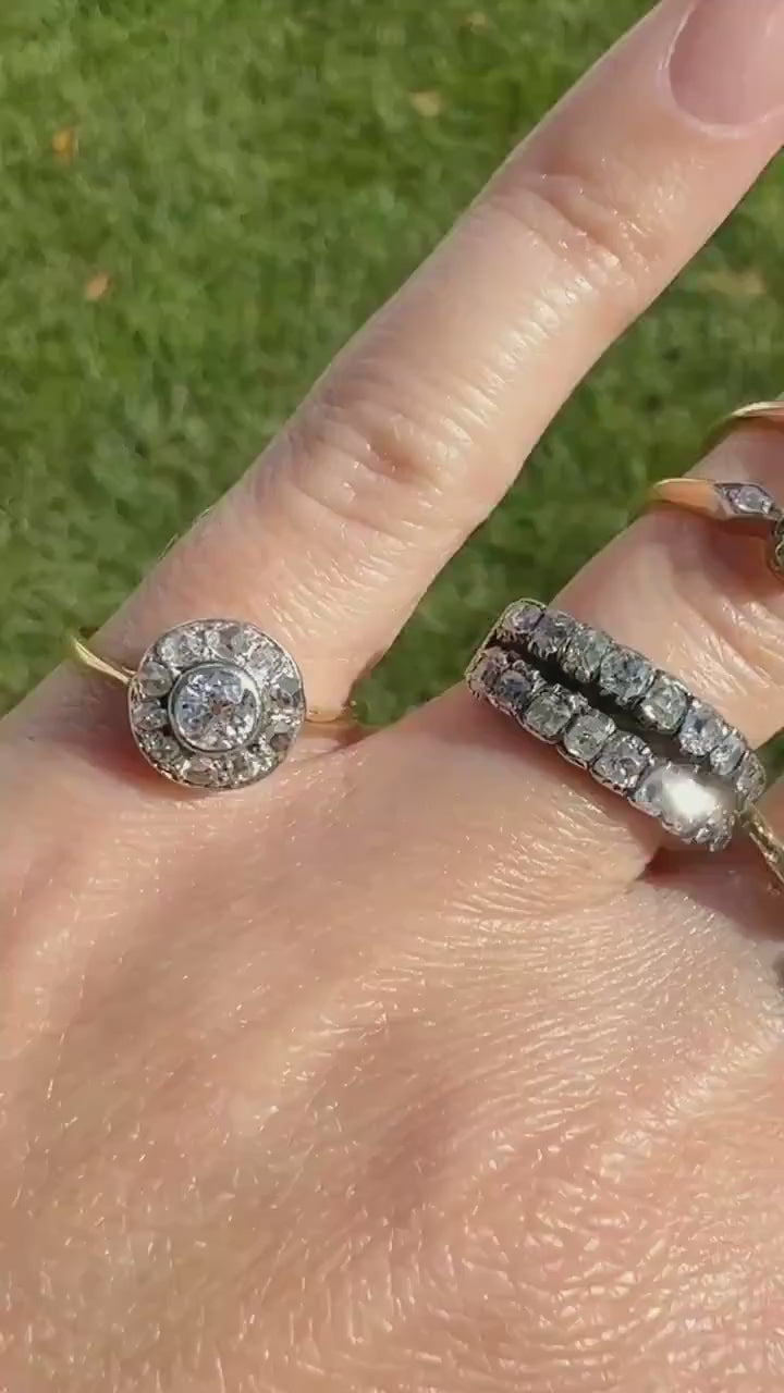 Antique Old Mine Cut Diamond Rose Cut Halo Ring 18k Gold Stacker Ring OMC Bullseye Target Romantic Gift