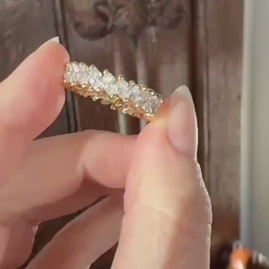 Vintage Two Carats Marquise Navette Cut DIAMOND Full Eternity Hoop Ring 18k Gold French Band Asymmetrical Angled Stacker