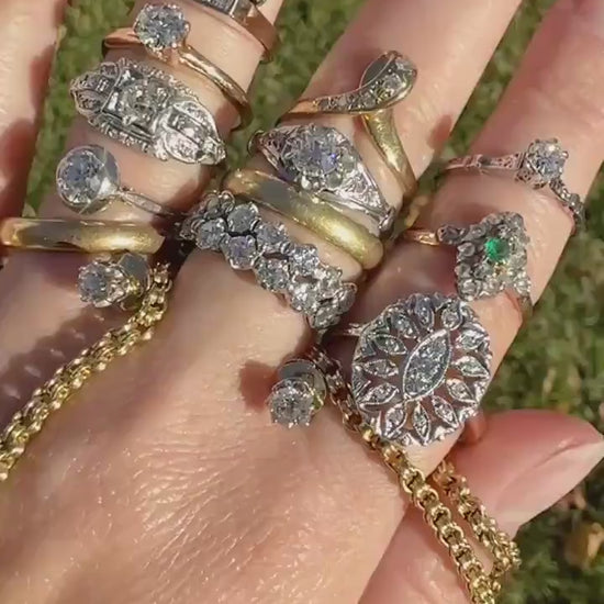 Vintage 2 1/4 CARATS Double Row Ring Old Mine European Cut Diamond Half Hoop Eternity Band 14k White Gold Wedding Stacker 2.25Ctw OMC