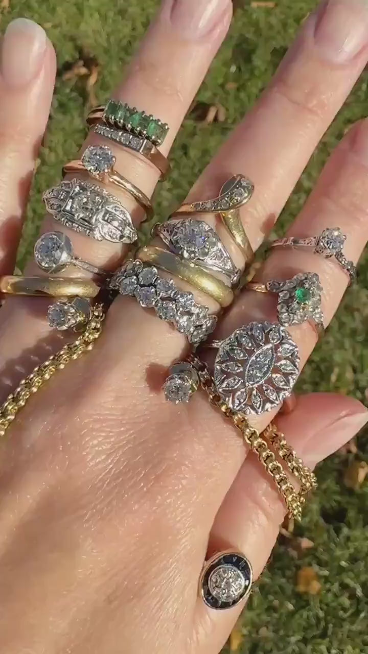 Vintage 2 1/4 CARATS Double Row Ring Old Mine European Cut Diamond Half Hoop Eternity Band 14k White Gold Wedding Stacker 2.25Ctw OMC