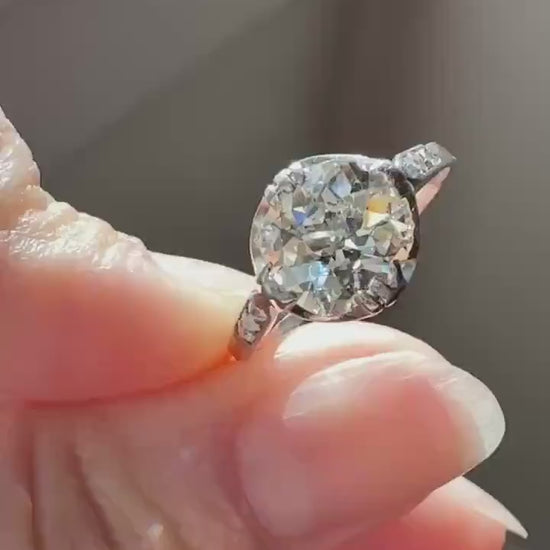 Antique 2 CARATS Tdw Old Mine Cut DIAMOND Solitaire French Engagement Ring with Rose Cut Accents Platinum Stacker Love Gift Spready OMC