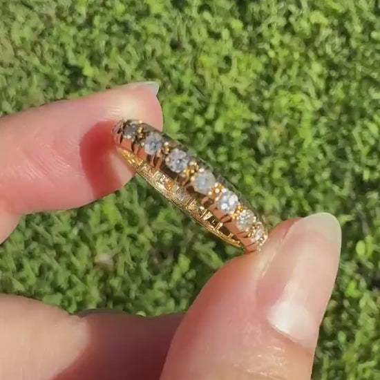 Sturdy ETERNITY Band One Carat 4.3g 18k Yellow Gold Single Cut DIAMOND Vintage Skinny Ring 3.7mm Wedding Stacker Anniversary Gift Romantic