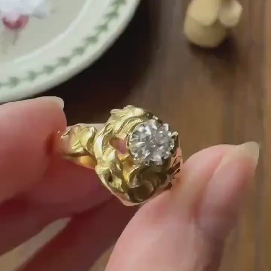 DRAGON Heavy Antique Griffin Old Mine Cut Diamond in Mouth Figural Ring 7.8g 18k Gold Solid Chimera Gargoyle Belle Epoque Art Nouveau Wings