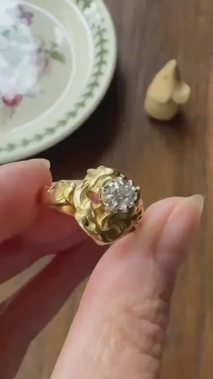 DRAGON Heavy Antique Griffin Old Mine Cut Diamond in Mouth Figural Ring 7.8g 18k Gold Solid Chimera Gargoyle Belle Epoque Art Nouveau Wings