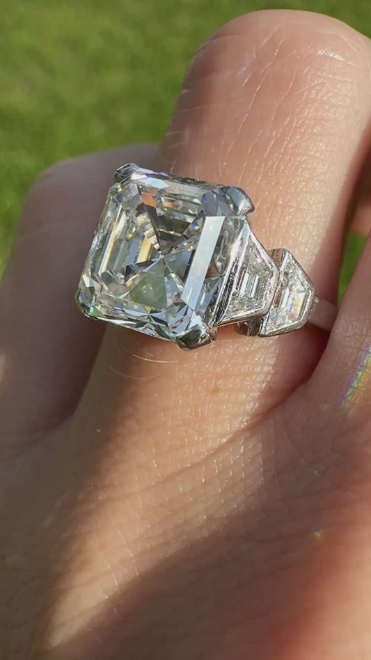 Exceptional 4 Carat Square Step Old Cut Natural Diamond Solitaire Ring French PLATINUM w/ Trapezoid Accents Vintage to Art Deco 4.5Ctw Faces Eye CLEAN