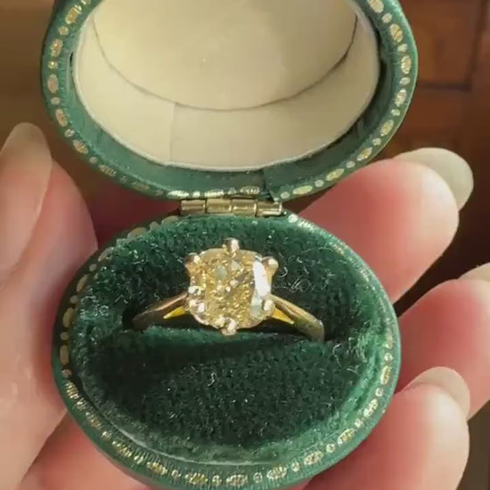 Fancy Brownish Yellow Eye Clean 1.52 Carat Cushion Cut DIAMOND Ring w/ CERT. French Vintage Solitaire 18k Gold Engagement Paris Find