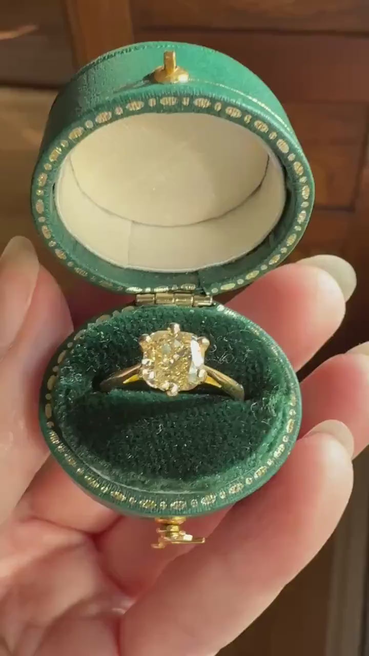 Fancy Brownish Yellow Eye Clean 1.52 Carat Cushion Cut DIAMOND Ring w/ CERT. French Vintage Solitaire 18k Gold Engagement Paris Find