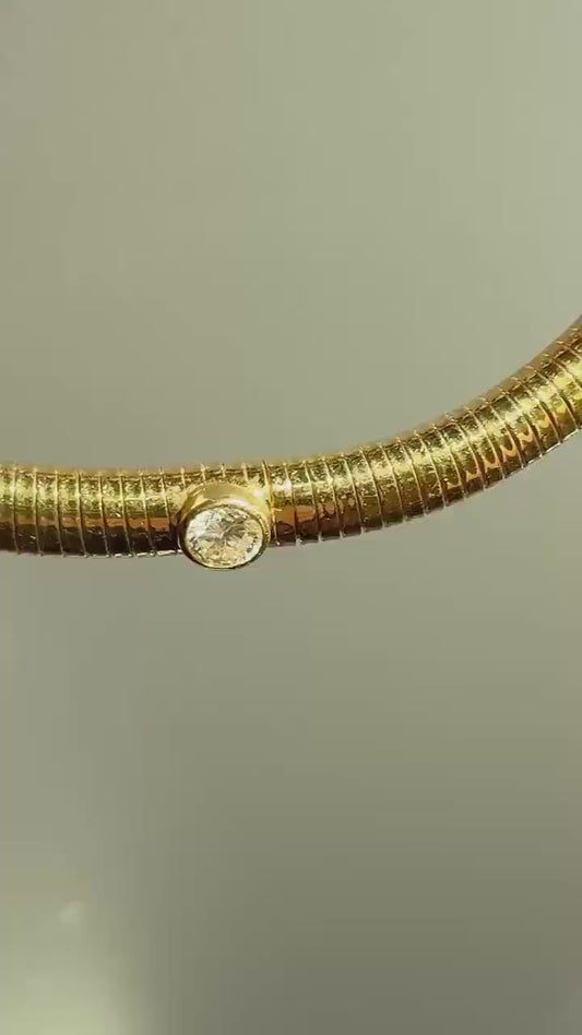 HEAVY Vintage Tubogas Chain 43g 18k GOLD Solid Bezel Set Brilliant Cut DIAMOND French Retro Necklace Springy Chunky 3D Choker