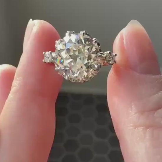 Special French Original Antique 4.07 CARAT Natural Old European Cut DIAMOND Eye Clean Solitaire Engagement Ring 18k Rosy Gold Platinum