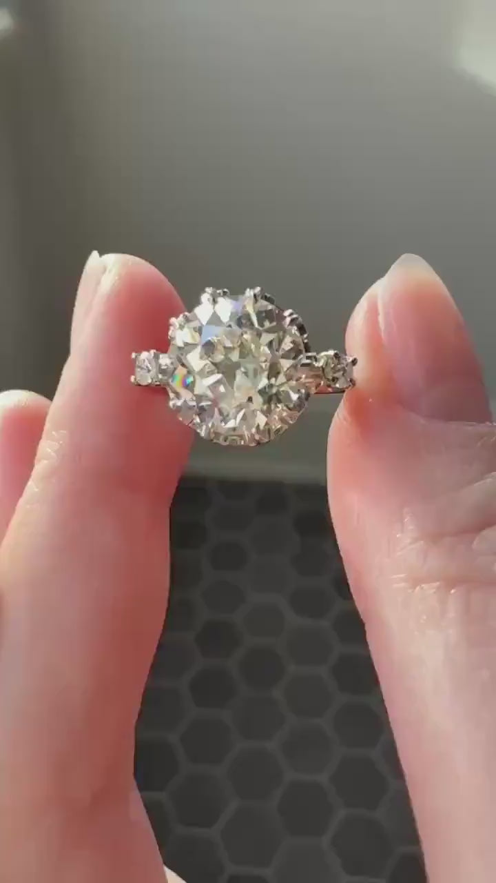 Special French Original Antique 4.07 CARAT Natural Old European Cut DIAMOND Eye Clean Solitaire Engagement Ring 18k Rosy Gold Platinum