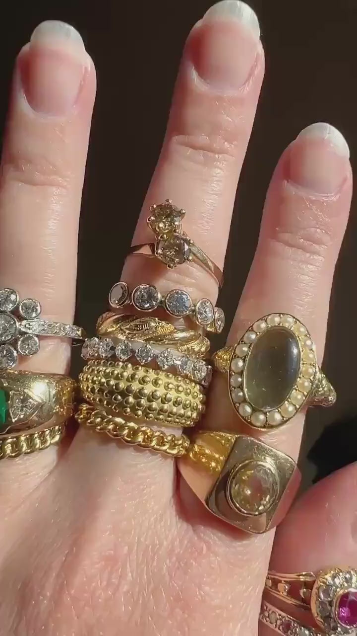 Heavy Ball Rivet Domed Band French Beaded 18k Gold Ring Satin & Shine Chunky Bombe Stacker Glowing 360 Texture Layering Statement Fun Retro