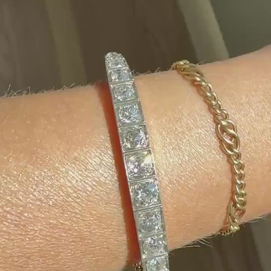 Antique Victorian BRACELET 4.4g 18k Gold Solid French Belle Epoque Curb & Braid Link 5.1mm Staple Chain Wriststack Romantic Gift