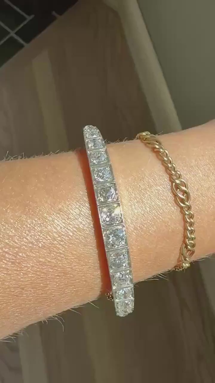 Antique Victorian BRACELET 4.4g 18k Gold Solid French Belle Epoque Curb & Braid Link 5.1mm Staple Chain Wriststack Romantic Gift