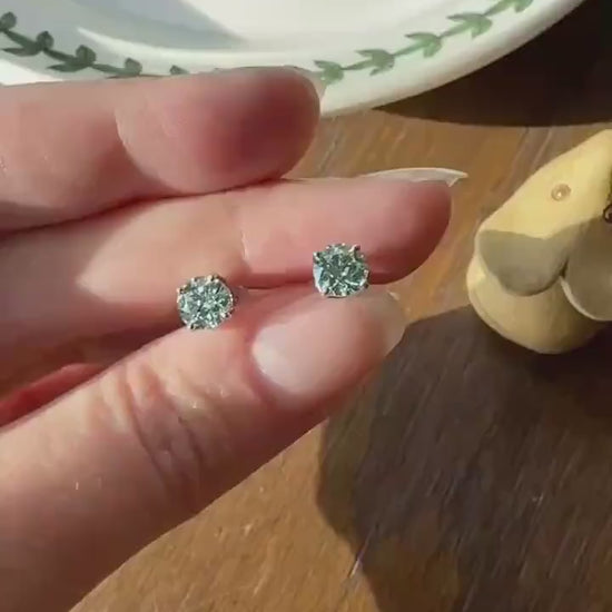 FIERY Fancy Intense Greenish Blue DIAMOND 1.2 Carat Stud Earrings Natural Enhanced w/ Certificates Earstack .6 Each Daily Wearers Minimalist