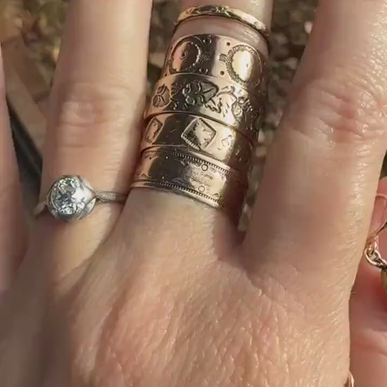 Patterned Victorian Wedding Ring 6.9mm Wide Cigar Band Antique 10k Gold Solid Rosy Eternity Stacker Romantic Gift Geometric