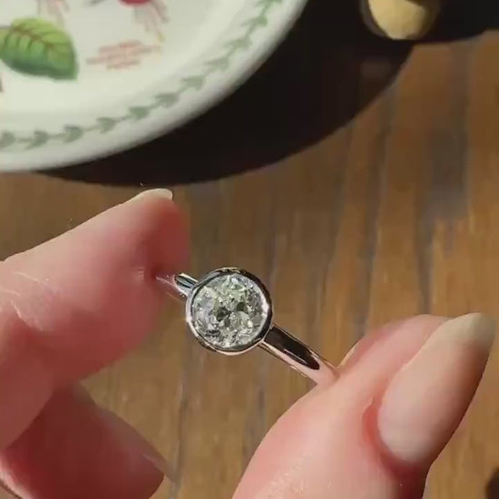 Chunky Vintage 0.9 Carat Old European Cut DIAMOND Bezel Set Ring Art Deco Stacker Donut Band 18k White Gold Solitaire Geometric Engagement