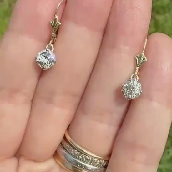 Antique 1.3 Carat Tdw Old Mine Cut Diamond Earrings 14k Gold Dangle Gift Arrow Ear Wire Bridal Edwardian Minimalist Earstack Bright Fiery