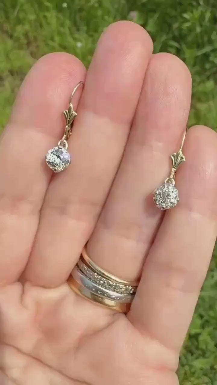 Antique 1.3 Carat Tdw Old Mine Cut Diamond Earrings 14k Gold Dangle Gift Arrow Ear Wire Bridal Edwardian Minimalist Earstack Bright Fiery