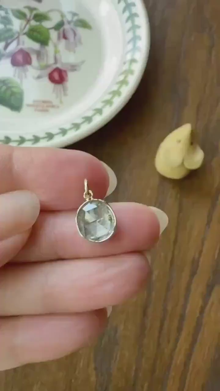 Antique Natural 9x8mm Rose Cut DIAMOND Faces up at 2 Carats Domed Back Pendant Platinum Bezel Set Rare Dangle Drop Bracelet Necklace Charm