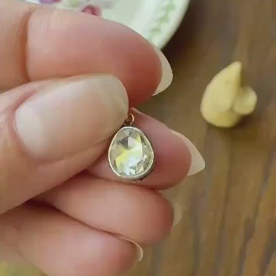 Antique Natural Chubby PEAR Rose Cut DIAMOND Faces up at 1.3 Carat Pendant Platinum Bezel Set Rare Dangle Drop Bracelet Necklace Charm