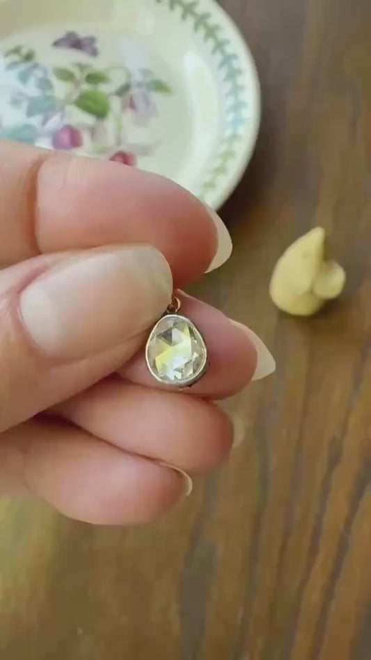 Antique Natural Chubby PEAR Rose Cut DIAMOND Faces up at 1.3 Carat Pendant Platinum Bezel Set Rare Dangle Drop Bracelet Necklace Charm