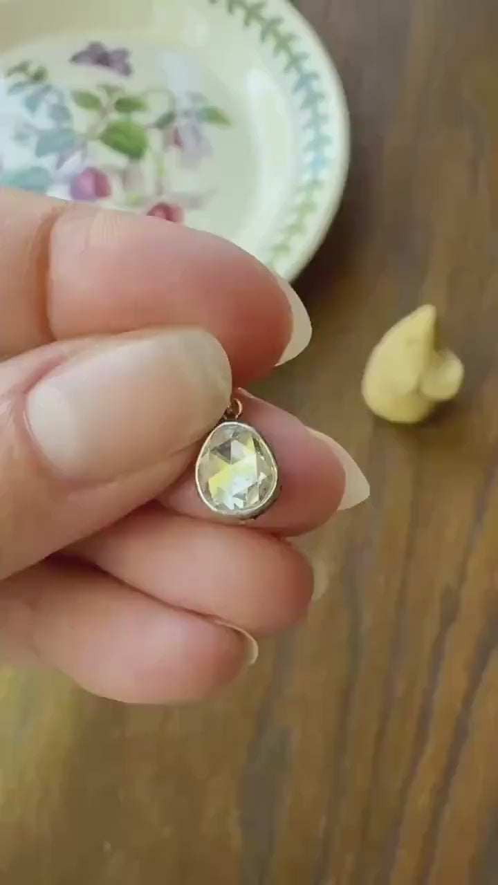 Antique Natural Chubby PEAR Rose Cut DIAMOND Faces up at 1.3 Carat Pendant Platinum Bezel Set Rare Dangle Drop Bracelet Necklace Charm