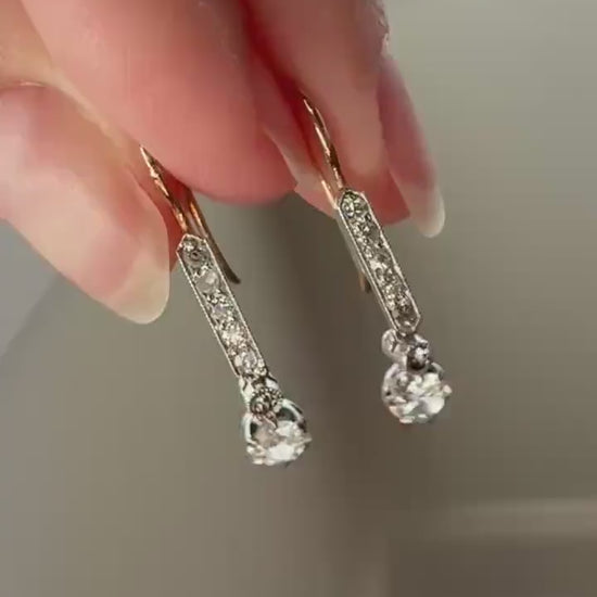 Antique Linear Old Cut DIAMOND Dangle EARRINGS 18k Gold Romantic Gift Something Old Bridal