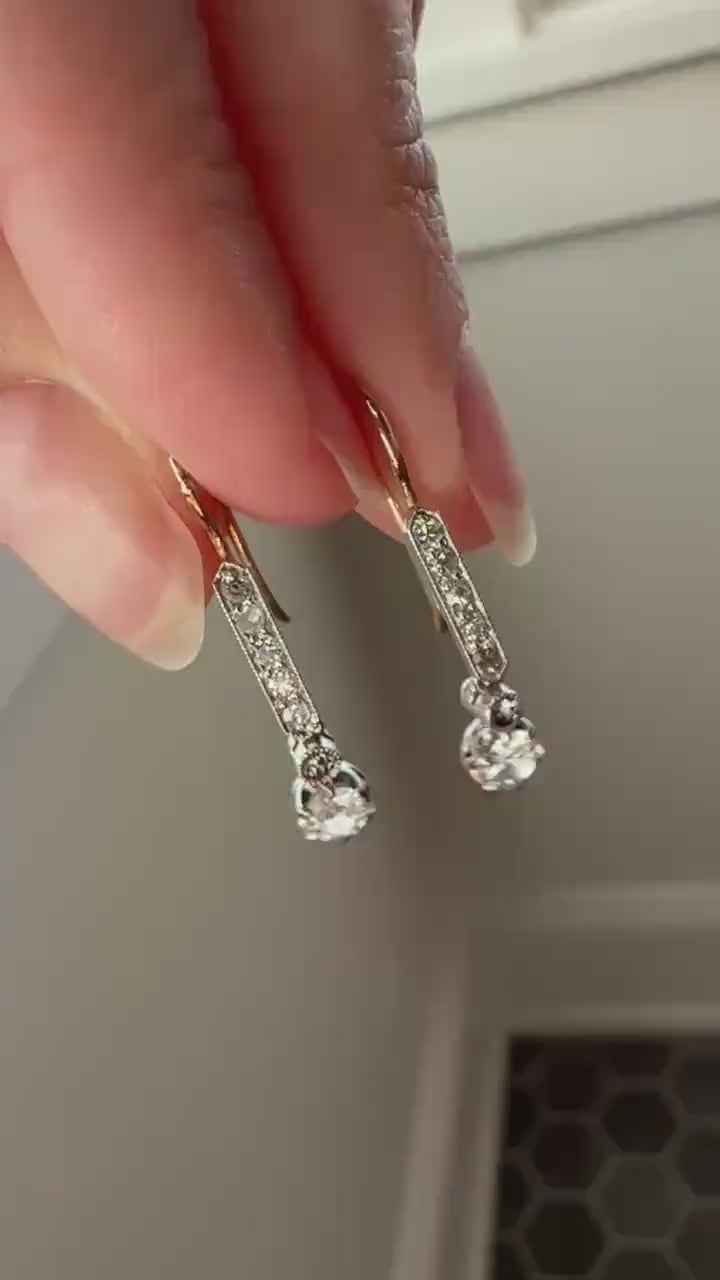 Antique Linear Old Cut DIAMOND Dangle EARRINGS 18k Gold Romantic Gift Something Old Bridal