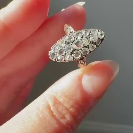 Rose Cut DIAMOND Natural Cluster Navette French Antique 18k Gold Silver Chunky Pear Disco Ball Cobblestone 1.6 Carat Face Up Victorian
