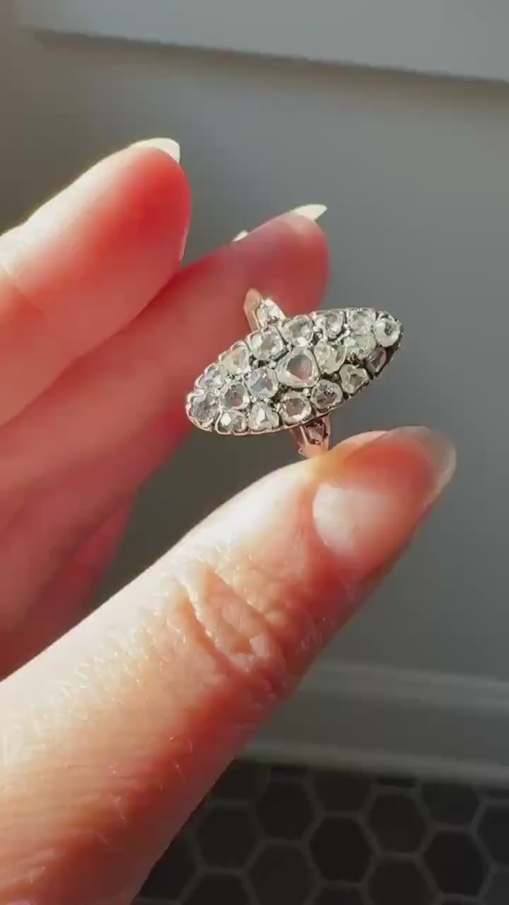 Rose Cut DIAMOND Natural Cluster Navette French Antique 18k Gold Silver Chunky Pear Disco Ball Cobblestone 1.6 Carat Face Up Victorian