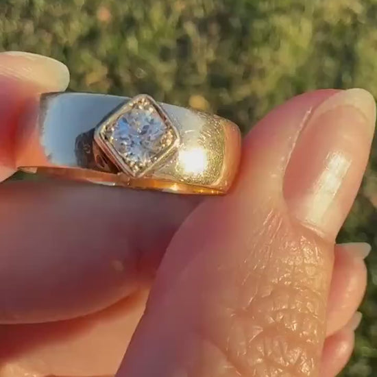 Vintage Eye Clean Natural Old Mine Cut DIAMOND Wide Band Ring 14k Gold Solid Square Bezel Unisex Stacker