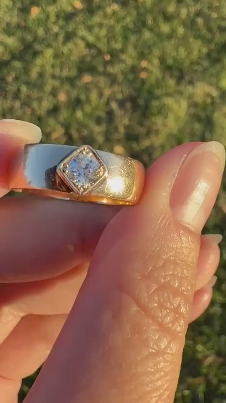 Vintage Eye Clean Natural Old Mine Cut DIAMOND Wide Band Ring 14k Gold Solid Square Bezel Unisex Stacker