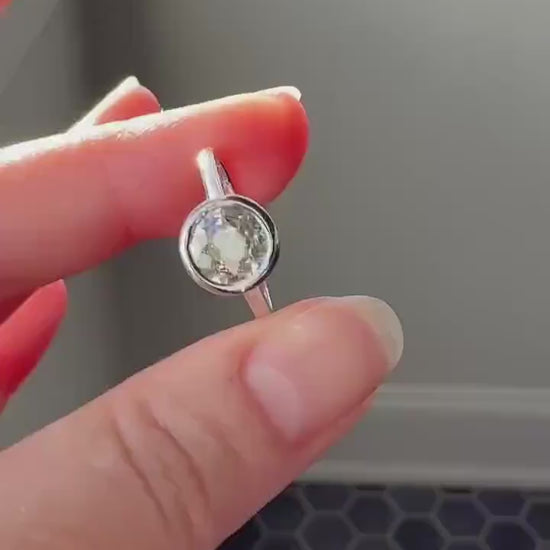 SPREADY Vintage 1.1 Carat Old Mine Cut DIAMOND Bezel Set Ring Art Deco Stacker Band 18k White Gold Solitaire Geometric Engagement