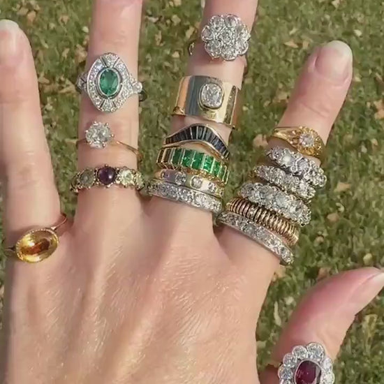 Original French Victorian Era Citrine East West Solitaire Ring 18k Gold Yellow "Vinegar & Oil" Red Foil Domed Back Unique Color Bezel Set