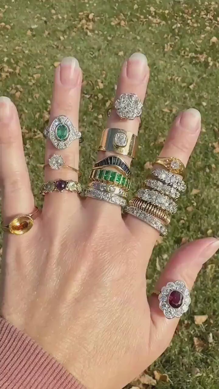 Original French Victorian Era Citrine East West Solitaire Ring 18k Gold Yellow "Vinegar & Oil" Red Foil Domed Back Unique Color Bezel Set