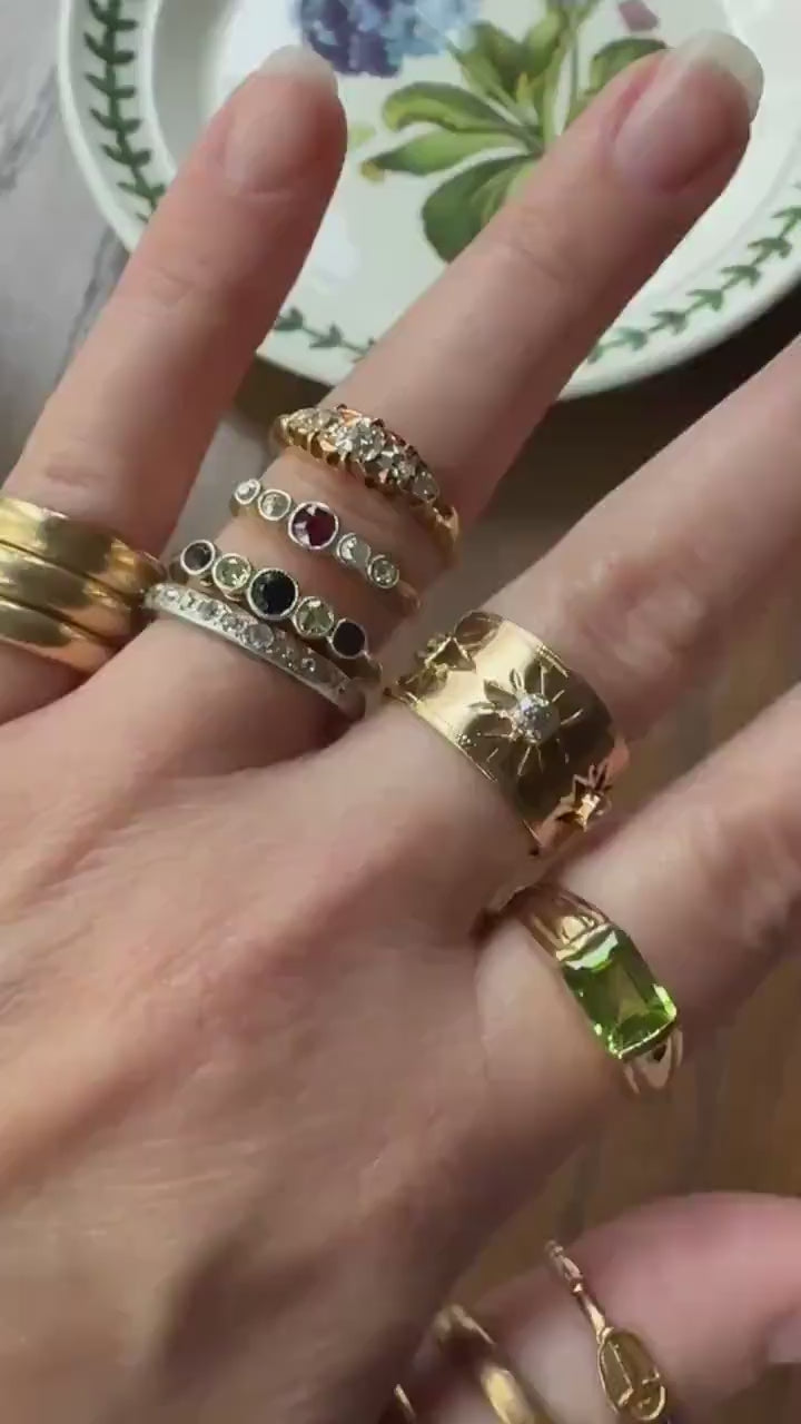 French VICTORiAN Antique ROSARY Ring 18k Gold Cross Riveted Stacker Skinny Band Unique Gift Belle Epoque Religious Minimalist Figural Dainty