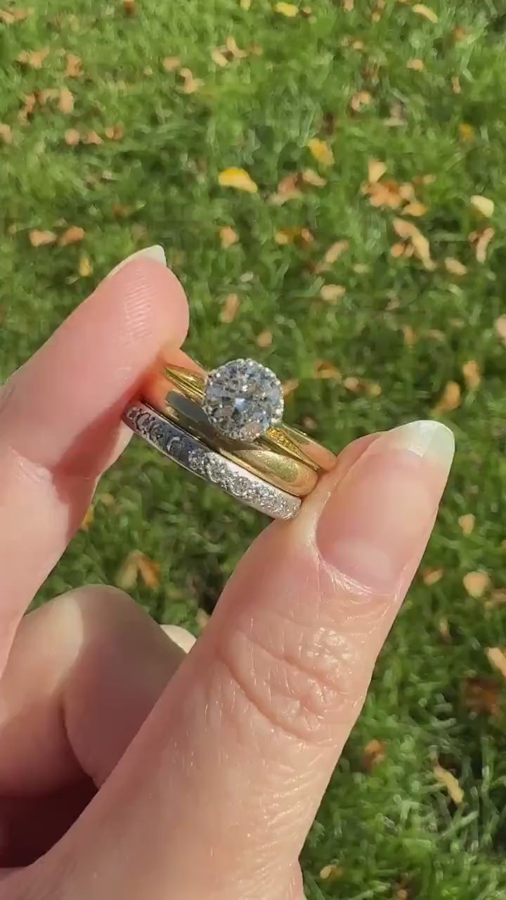 PLATINUM Edwardian Antique 22 Old Mine Single Cut DIAMOND Full Eternity Band Ring Romantic Gift Wedding Stacker .7 Ct OMC Engraved Edge