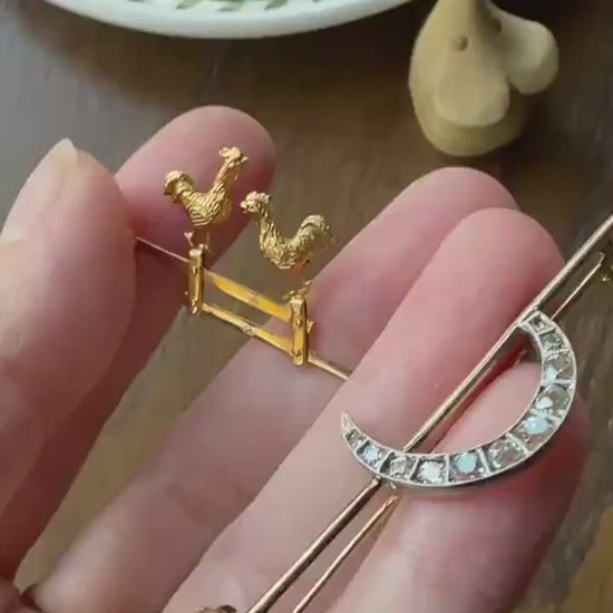 Stork of Alsace Souvenir French Antique 18k Gold Solid Charm Pendant Victorian Belle Epoque Art Nouveau Country