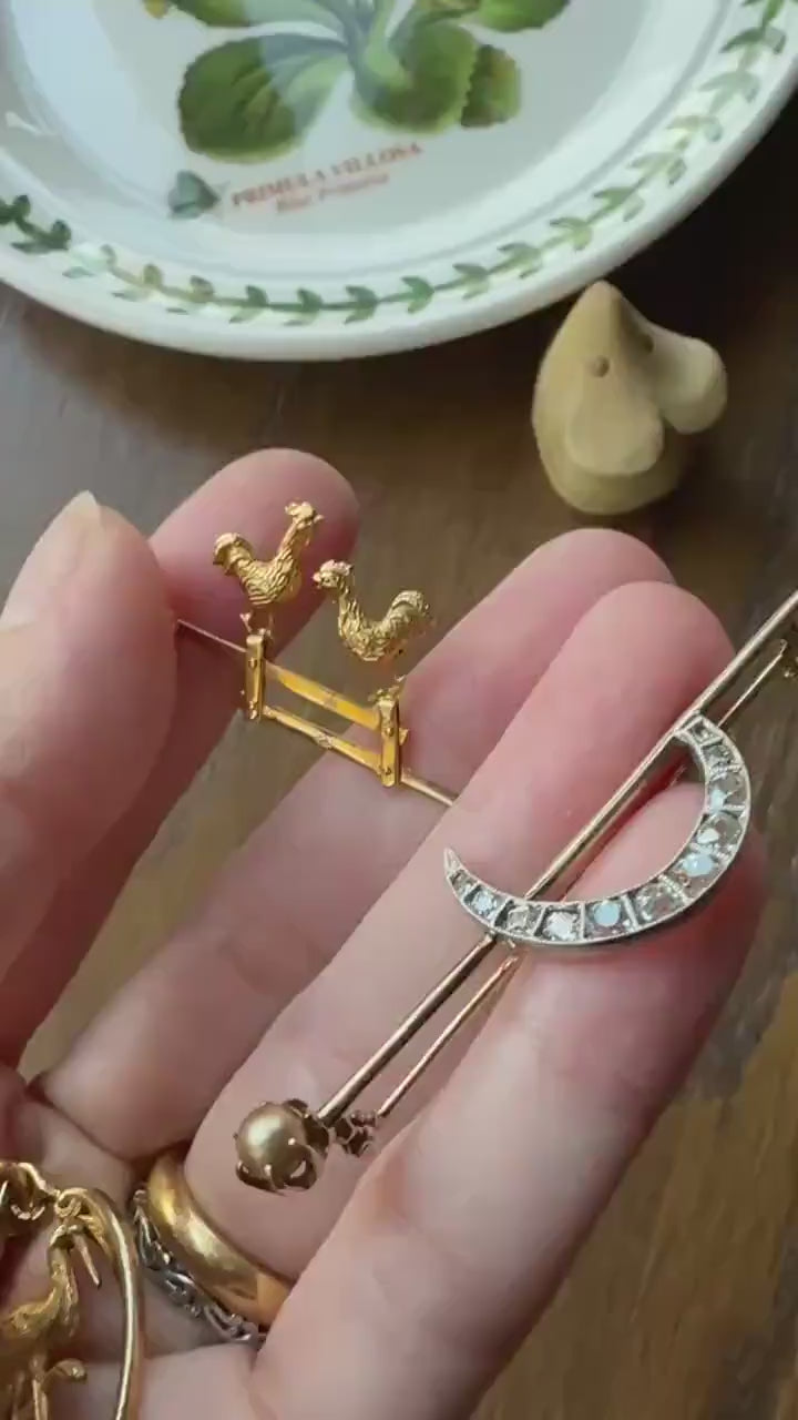 Stork of Alsace Souvenir French Antique 18k Gold Solid Charm Pendant Victorian Belle Epoque Art Nouveau Country