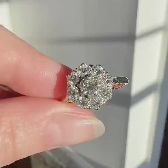 Vintage Older Brilliant Cut 1.45 Carat Tdw Natural DIAMOND Cluster Ring 18k Gold & Platinum Band Fiery Stacker Nine Stone 1.45ctw