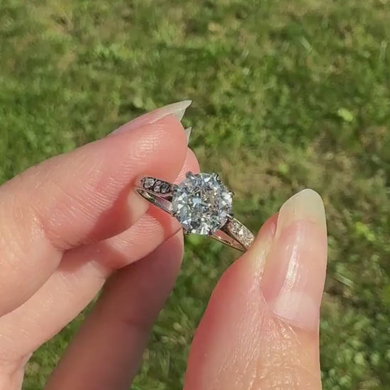 Antique Art Deco One Carat + Natural Old European Cut DIAMOND Solitaire Engagement Ring Old Mine Stacker 18k White Gold Wedding